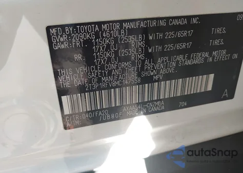 2021 Toyota Rav4 Xle z USA, uszkodzony, nr VIN 2T3P1RFV8MC147558